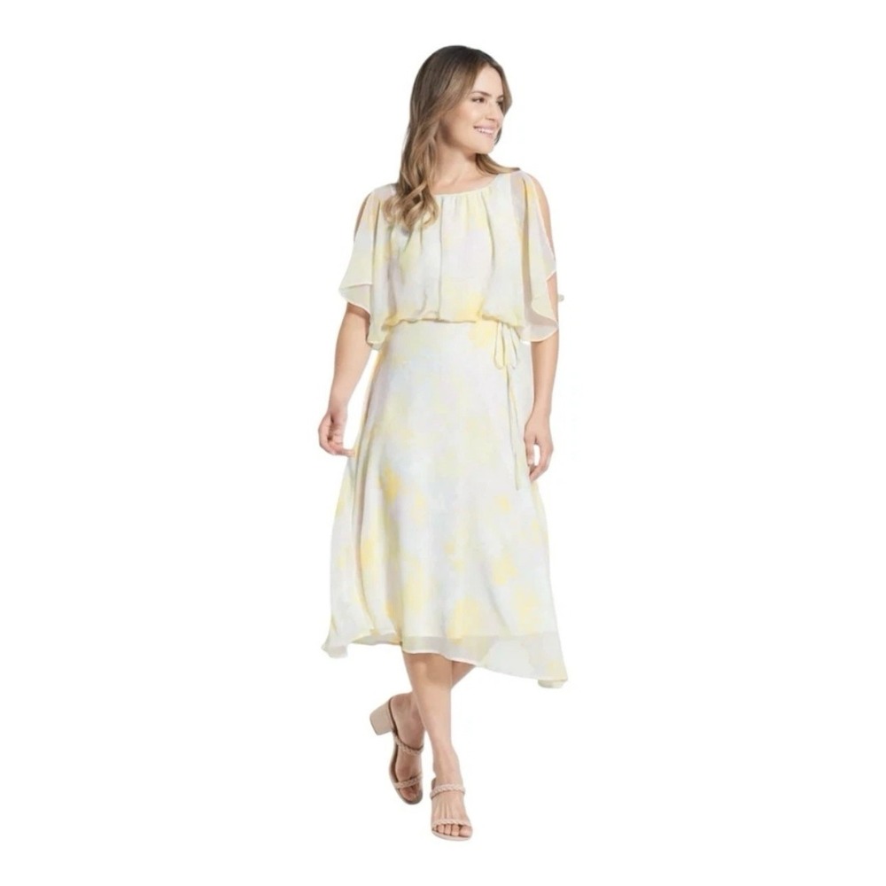 Mod Cloth Flutter of Flattery Midi Dress Yellow Garden XL Fairy Romantic Flowy